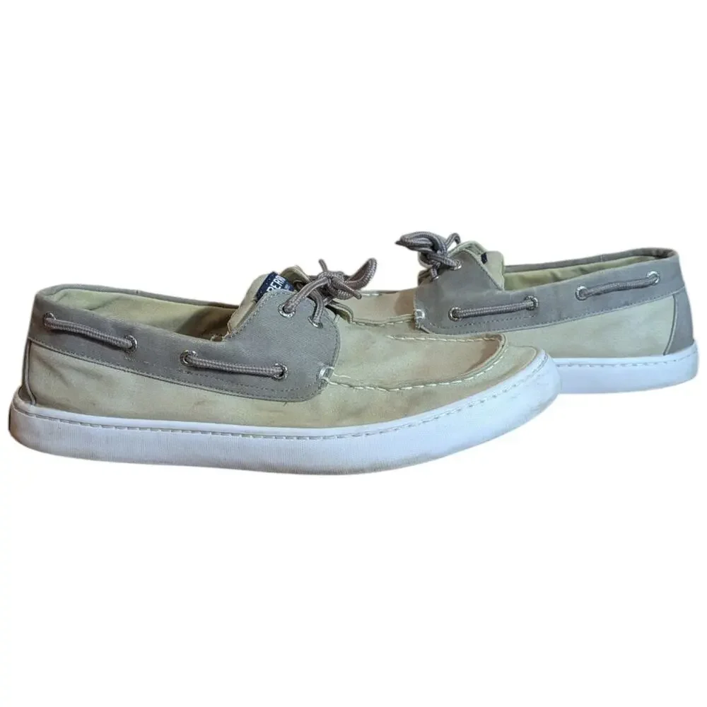 Sperry Top Sider Mens Boat Shoes sz 13 Beige Canvas Gray Deck STS16252